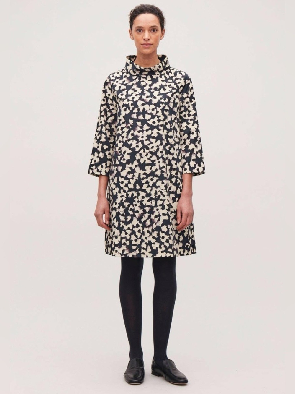 COS Poplin Day Dress Size 6 Cream Navy Abstract Print